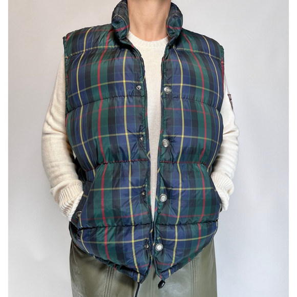Banana Republic Womans Vest Green Plaid Puffer Down Feather Vest Size S - Picture 1 of 10